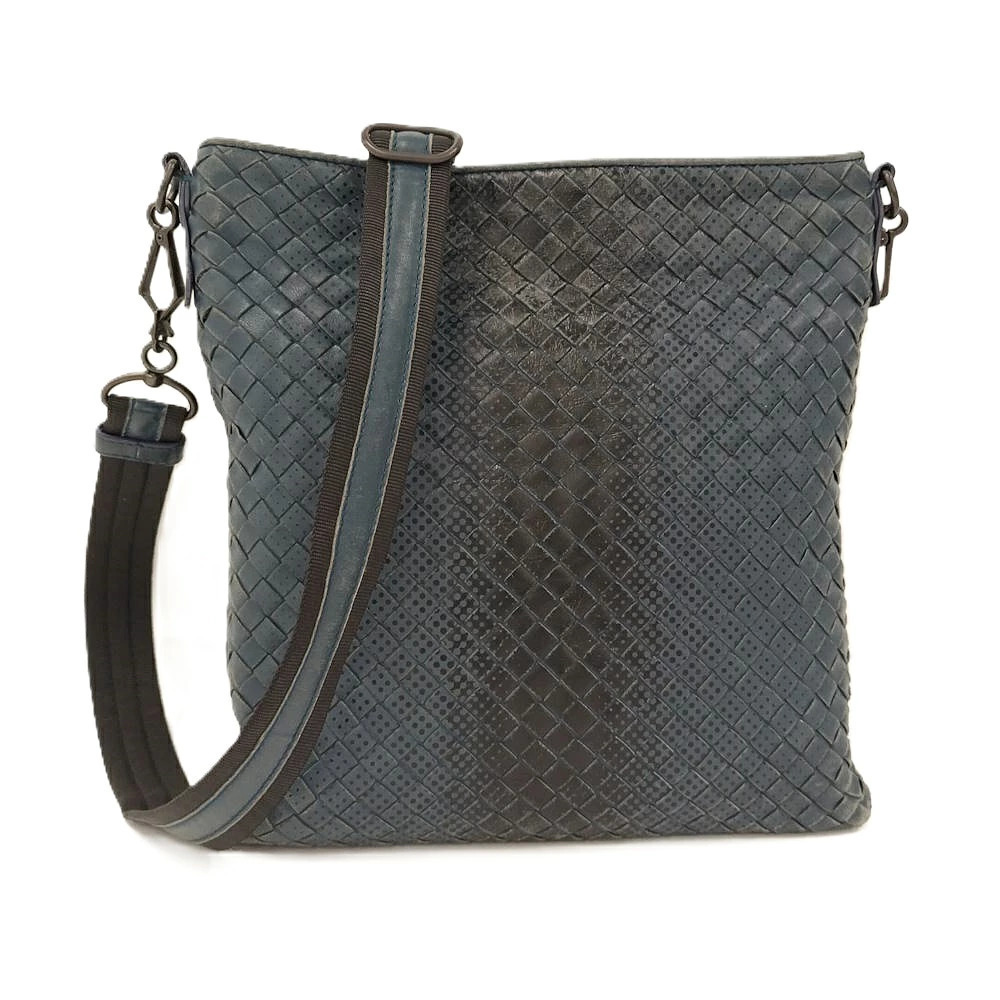 Bottega Veneta Shoulder Bag Intrecciato Leather Navy Blue